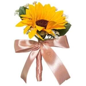 HANDMADE Sunflower Boutonniere w/ Magnetic Clasp Rose Gold Bow SET OF 5